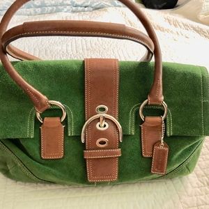 EX LG GREEN SOHO FLAP SUEDE COACH SHOULDER HANDBAG